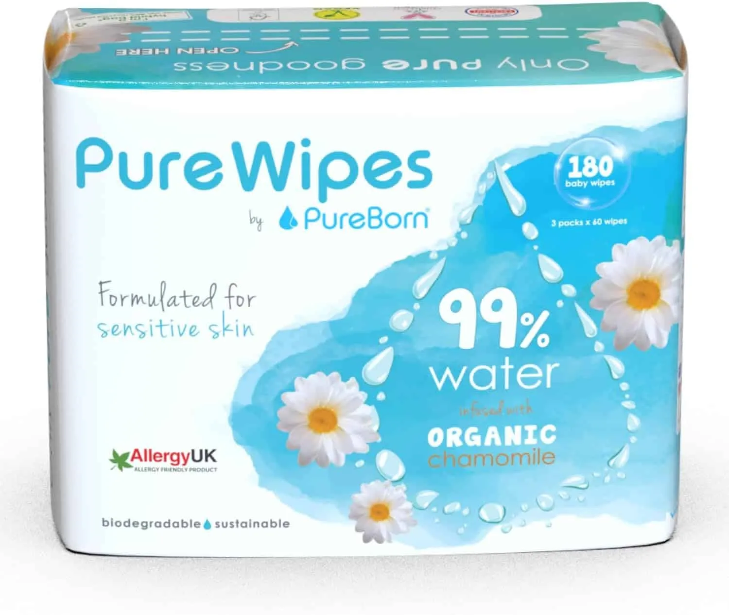 PureBorn Pure Baby Wet 60 Wipes With Chamomile Extract