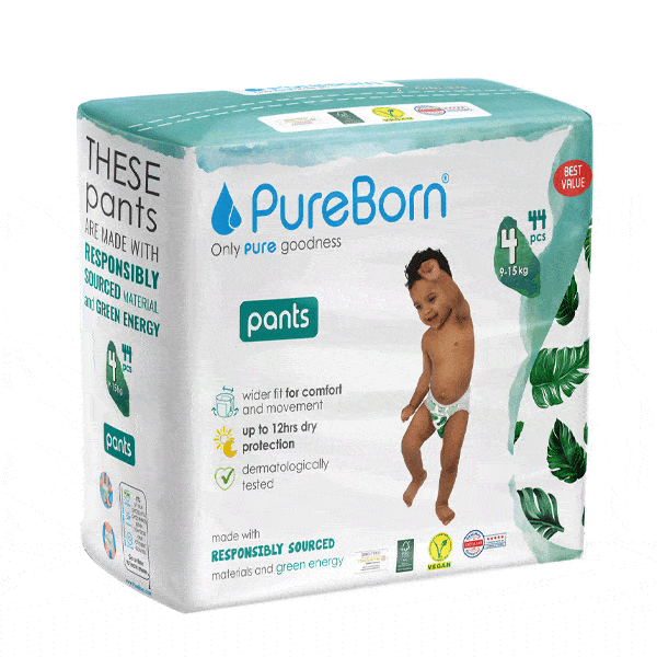 Pure Born 44 pcs Organic Diaper Pants Size-4 (9-15 kg)