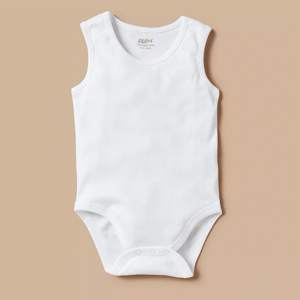 DNA 100% Cotton Sleeveless Bodysuit for Babies (White)