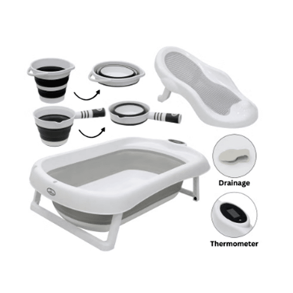 5 in 1 Foldable Baby Bath Set, Gray, 5 Pieces