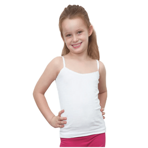 Poli Girls Vest with Strap Sleeves. White