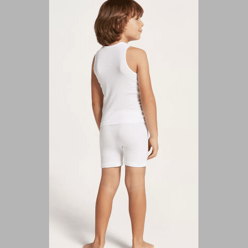 Juniors Solid Scoop Neck Vest with Boxers (White) - Image 2