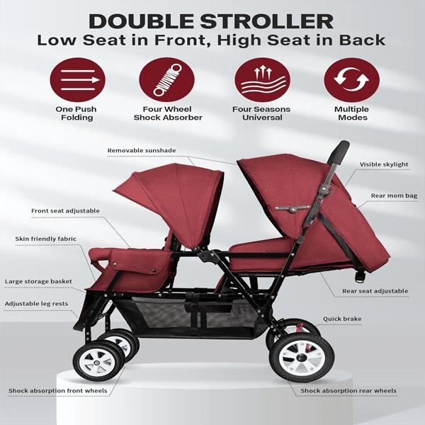 Double Stroller for Infant & Toddler with Accessories - Image 3