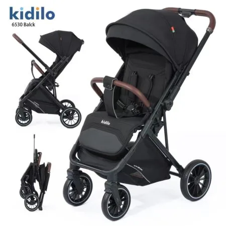 Kidilo 6530 Travel Stroller - Black/Leather Edition - bably land