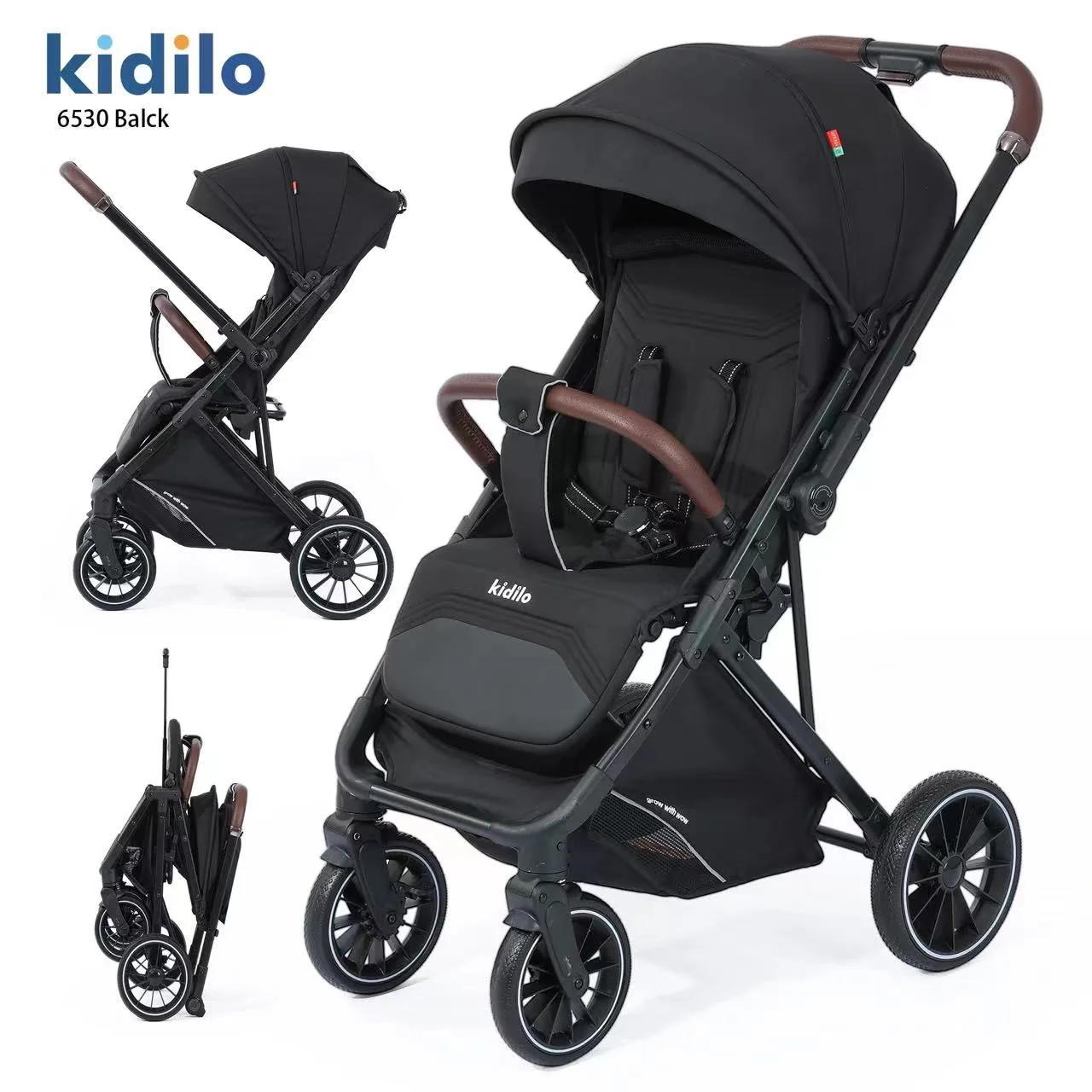 Kidilo 6530 Travel Stroller - Black/Leather Edition - bably land