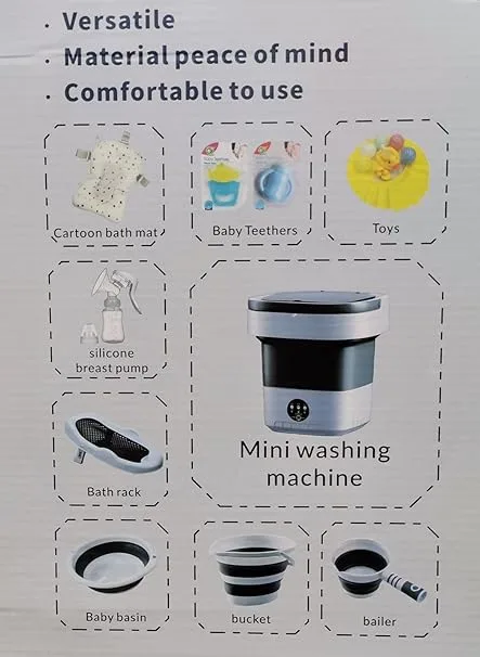 Popypapa 10-in-1 Foldable Baby Bathtub Set – Grey | Complete Infant Bathing Kit with Cushion, Safety Net, Collapsible Bucket & Care Accessories | Space-Saving Newborn Essentials