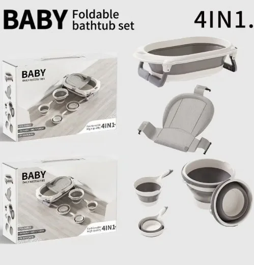 4 in 1 Foldable Baby Bathtub Set,Space-Saving,Ideal for Daily Baby Care,1 Bathtub,1 Mesh Mat,1 Scoop, 1 Bucket - Image 6