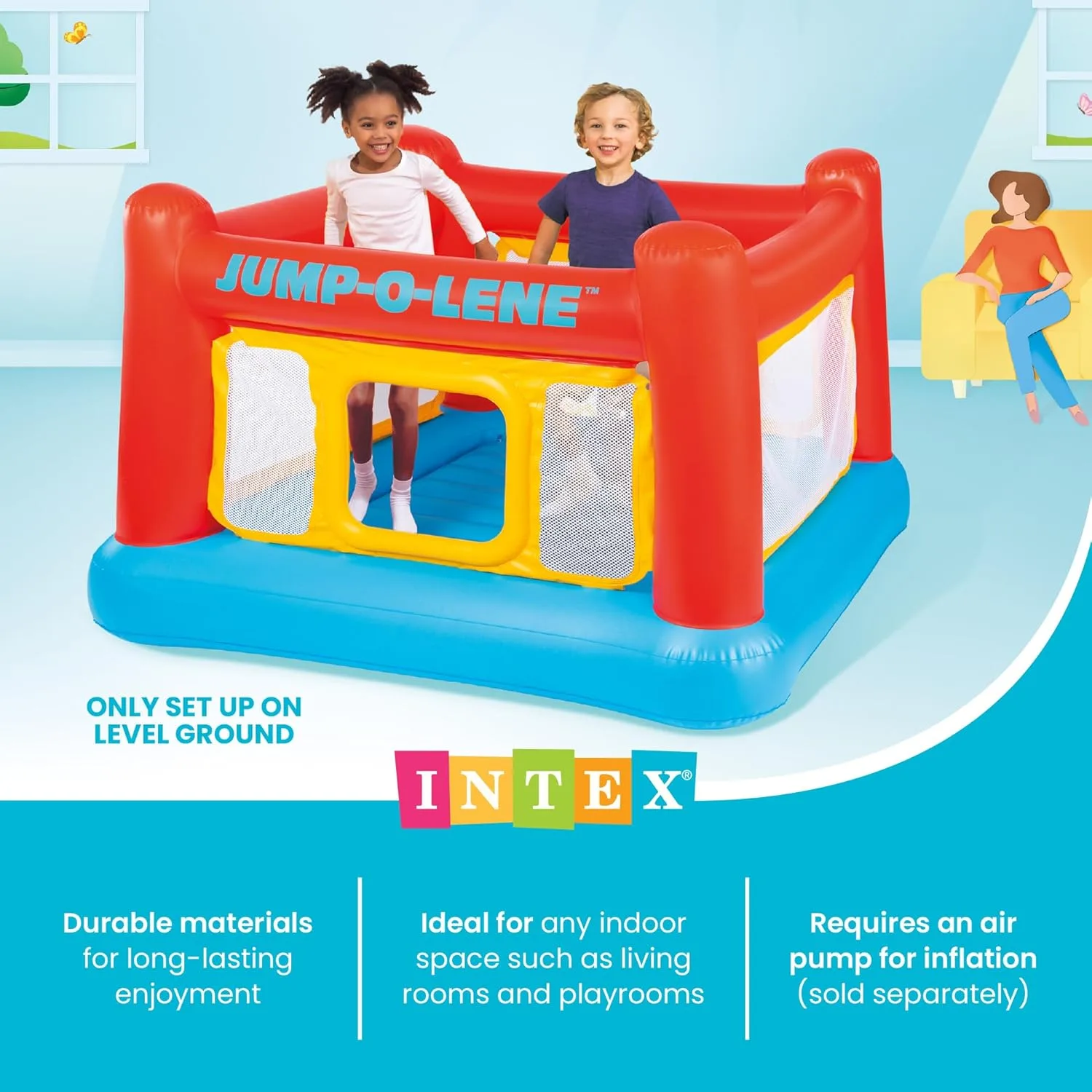 Intex Inflatable Jump-O-Lene Playhouse Trampoline Bounce House for Kids Ages 3-6 Pool Red/Yellow - Image 2