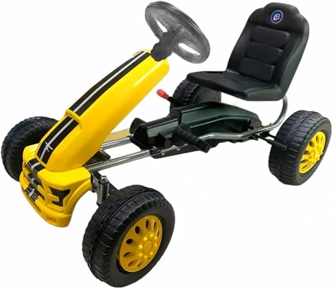 Kids Go Kart, 4-Wheel Pedal Powered Ride On Racer Car for Kids, Boys, Girls, Aged 3-8 (Yellow)